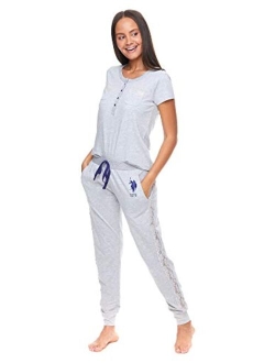 Womens Short Sleeve Shirt and Long Pajama Pants Sleepwear Set