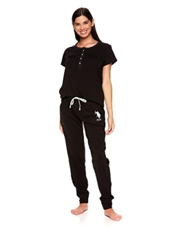 Womens Short Sleeve Shirt and Long Pajama Pants Sleepwear Set