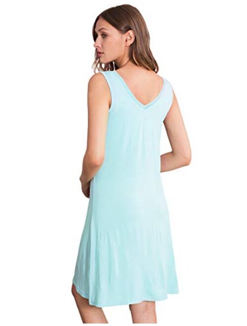 WiWi Women's Bamboo Sleeveless Nightgowns Soft Pajamas Sleep Dress V Neck Sleepshirt S-4X