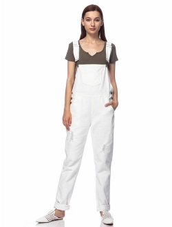 ANNA-KACI Womens Distressed Denim Overalls with Tapered Leg and Pockets