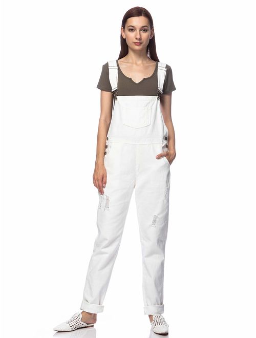 Anna Kaci ANNA-KACI Womens Distressed Denim Overalls with Tapered Leg and Pockets