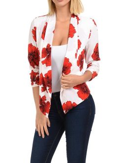 Auline Collection Womens Floral Casual Lightweight 3/4 Sleeve Fitted Open Blazer