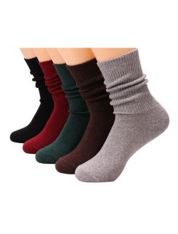 5 Pairs Women Cotton Crew SocksSoft Knit Wool Blend Casual Socks,Size 5-10 WS99