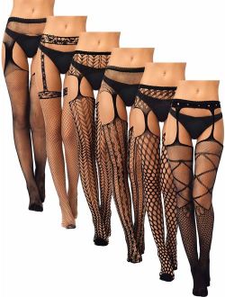 6 Pairs Women Suspender Pantyhose Stockings Valentine's Day Fishnet Tights Stretchy High Stockings for Dress up Favors