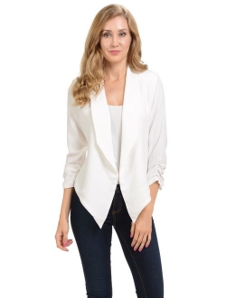 Auline Collection Womens 3/4 Sleeve Casual Work Lined Open Front Cardigan Blazer