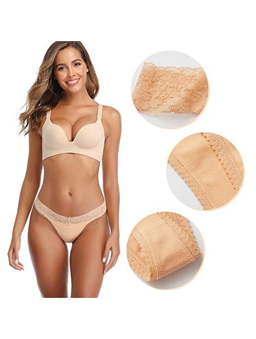 CULAYII Womens Cotton Thong Underwear Pack Lace Sexy Breathable Bikini Panties Soft Stretch T-Back Hollow Out