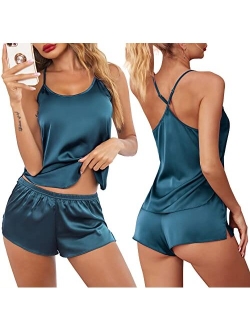 Pajamas Womens Sexy Lingerie Satin Sleepwear Cami Shorts Set Nightwear S-XXL