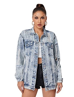 Women's Ripped Distressed Casual Long Sleeve Denim Jacket