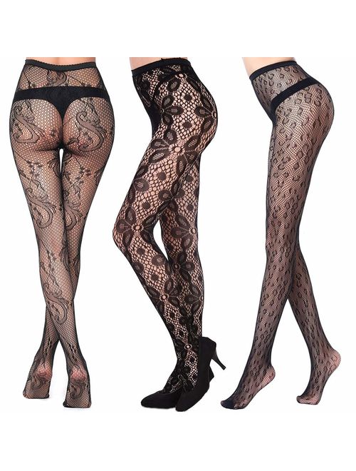 HOVEOX 6 Pairs Lace Patterned Tights Fishnet Floral Stockings Small Hole Pattern Leggings Tights Net Pantyhose