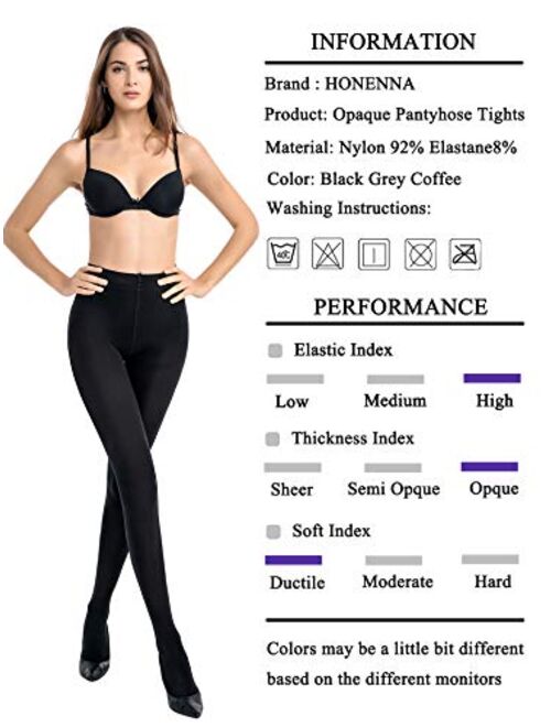 HONENNA Women's Control Top High Elastic Soft Opaque Pantyhose Tights