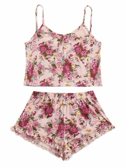 Women's Summer Floral Print Cami Top and Shorts Pajamas Set