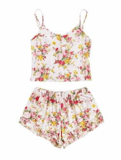 Women's Summer Floral Print Cami Top and Shorts Pajamas Set