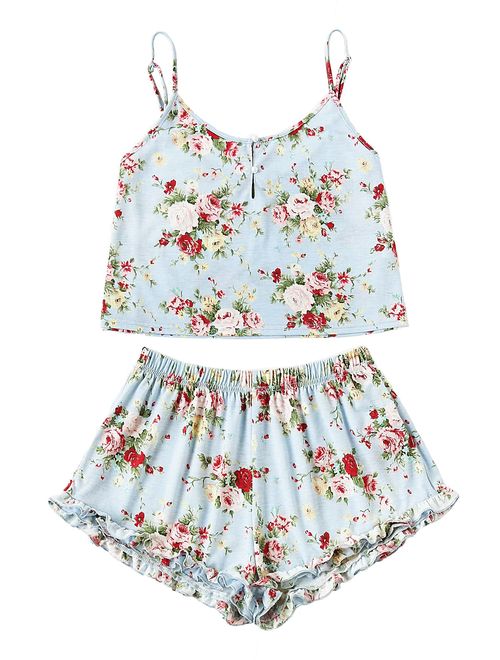 SheIn Women's Summer Floral Print Cami Top and Shorts Pajamas Set