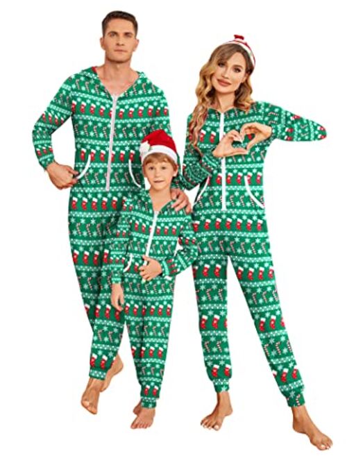Ekouaer Onesies Underwear Set Christmas Union Jumpsuit One Piece Pajama Hooded Sweatshirt Sleepwear for Women