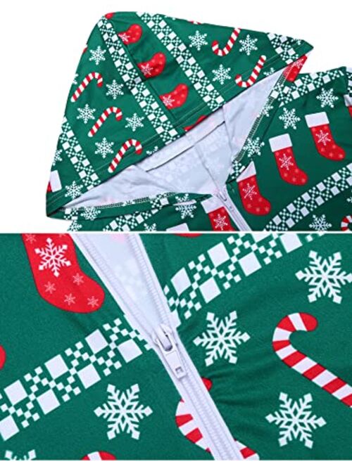 Ekouaer Onesies Underwear Set Christmas Union Jumpsuit One Piece Pajama Hooded Sweatshirt Sleepwear for Women