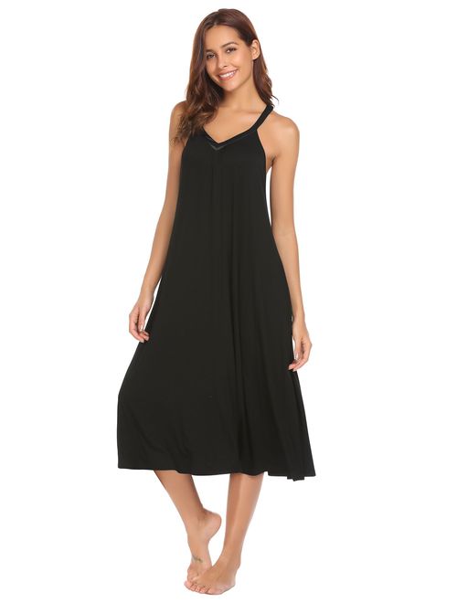 Ekouaer Women's Sleeveless Long Nightgown Slip Full Length Night Dress Cotton Sleepshirt Chemise