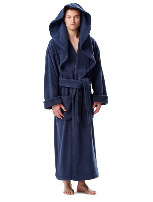 Arus Men's Big and Tall Long Monk Robe Hooded Full Length Turkish Cotton Bathrobe