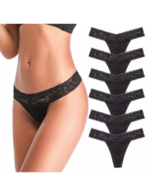 Womens Floral Lace G-String Thongs Open Crotch Low Rise T-Back Panties  Lightweight See Through Cheeky Brief T Back Underwear