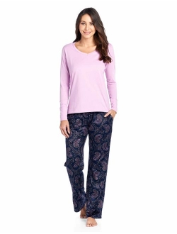 Ashford & Brooks Women's Jersey Knit Long-Sleeve Top and Mink Fleece Bottom Pajama Set