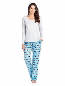 Ashford & Brooks Women's Jersey Knit Long-Sleeve Top and Mink Fleece Bottom Pajama Set