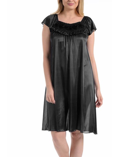 Ezi Women's Satin Silk Ruffle Nightgown
