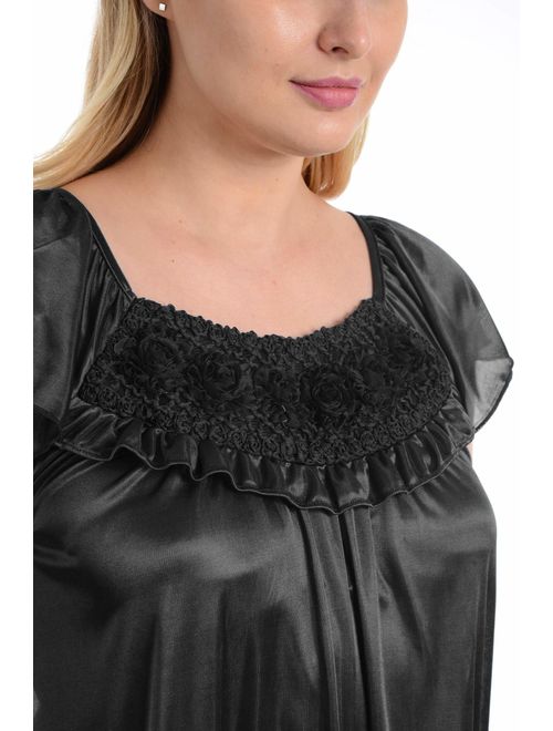 Ezi Women's Satin Silk Ruffle Nightgown