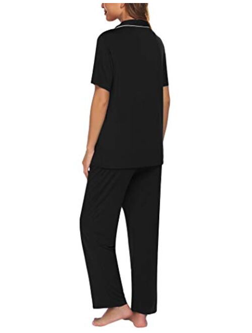 Avidlove Pajamas Set Short Sleeve Soft Sleepwear Pjs Women Button Down Nightwear with Long Pants S-XXL