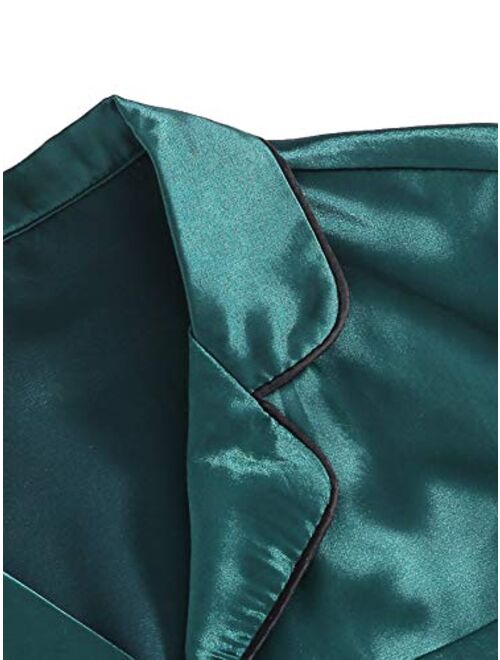 SweatyRocks Women's Short Sleeve Sleepwear Button Down Satin 2 Piece Pajama Set
