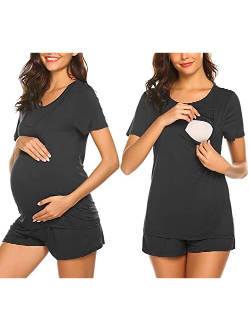 Ekouaer Labor/Delivery/Nursing Maternity Pajamas Set for Hospital Home, Basic Nursing Shirt, Adjustable Size Pregnancy Shorts