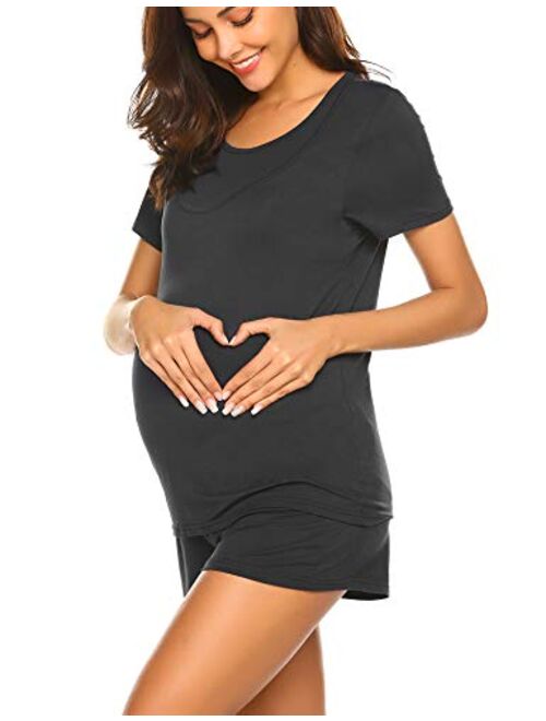 Ekouaer Labor/Delivery/Nursing Maternity Pajamas Set for Hospital Home, Basic Nursing Shirt, Adjustable Size Pregnancy Shorts