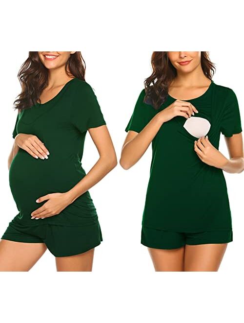 Adjustable Size Pregnancy Shorts Ekouaer Labor/Delivery/Nursing Maternity Pajamas Set for Hospital Home Basic Nursing Shirt 