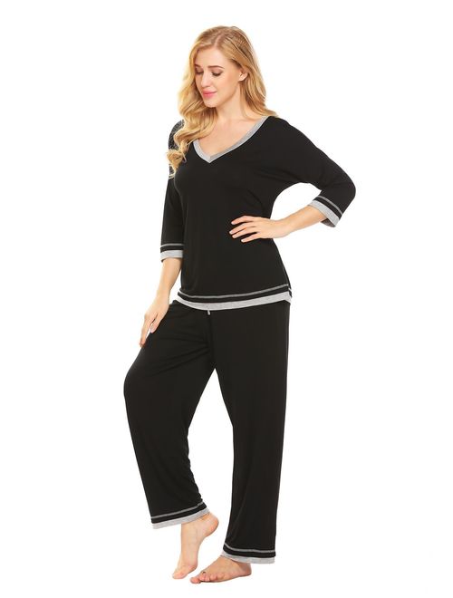 Ekouaer Pajama Sets Womens Long Sleeve Sleepwear Cotton Lounge Nightwear Sets