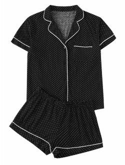 Women's Notch Collar Short Sleeve Sleepwear Two Piece Pajama Set