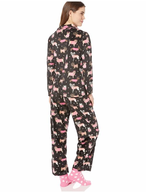Karen Neuburger Women's Long Sleeve Minky Fleece Pajama Set PJ with Socks
