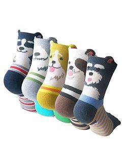 Panvbo 5 Pairs Womens Cute Animal Socks Cat Dog Funny Casual Cotton Socks