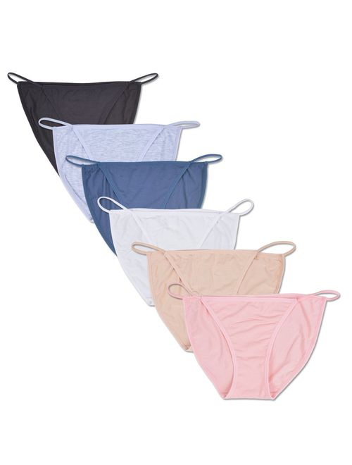 Buankoxy Women's 6 Pack Low-Rise String Bikinis Panty Stretch Brief