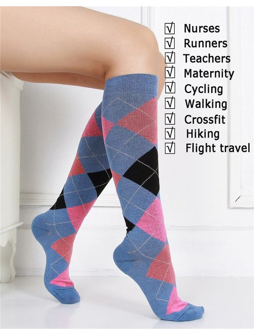 6 Pairs Women's Graduated Compression Trouser Socks 8-15mmHg
