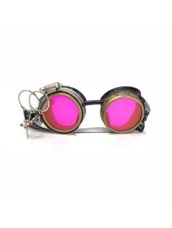 UMBRELLALABORATORY Steampunk Victorian Style Goggles with Compass Design, Colored Lenses & Ocular Loupe