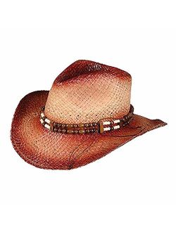 ROLLED UP COWBOY HAT WITH BEADED BAND