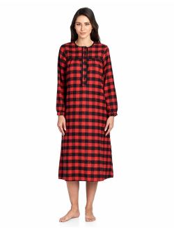 Ashford & Brooks Women's Flannel Plaid Long Sleeve Nightgown Sleepwear