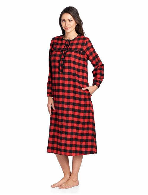 Ashford & Brooks Women's Flannel Plaid Long Sleeve Nightgown Sleepwear
