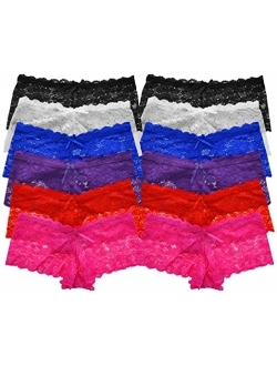 Angelina Women's Assorted Lace Boxer Shorts Panties (6 or 12 Pack)