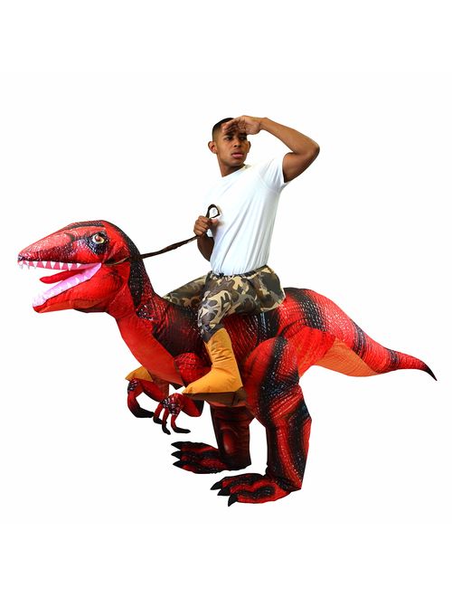 Spooktacular Creations Inflatable Costume Dinosaur Riding a Raptor Air Blow-up Deluxe Halloween Costume - Adult Size