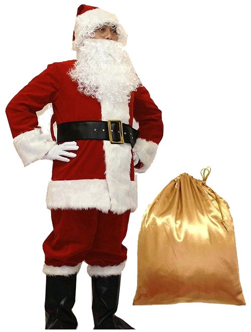 WHOBUY Men's Deluxe Santa Suit 10pc. Christmas Adult Santa Claus