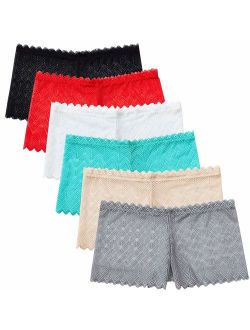 Wemoven Women's Lace Underwear Plus Size Boyshort Panties Hipster Panty-6Pack