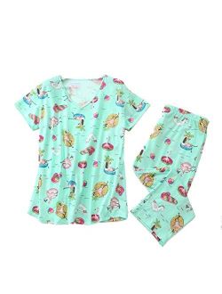 PNAEONG Women Pajama Set Sleepwear Tops with Capri Pants Casual and Fun Prints Pajama Sets
