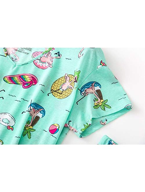 PNAEONG Women Pajama Set Sleepwear Tops with Capri Pants Casual and Fun Prints Pajama Sets