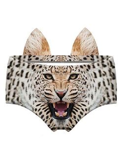 Women's Flirty Sexy Funny Naughty 3D Printed Animal Tail Underwears Briefs Gifts With Cute Ears