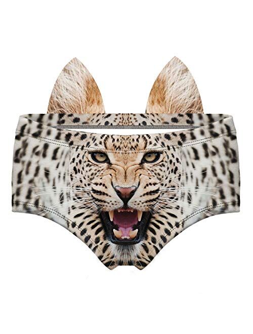 Women's Flirty Sexy Funny Naughty 3D Printed Animal Tail Underwears Briefs Gifts With Cute Ears