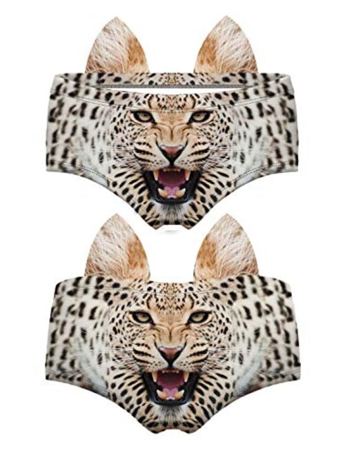 Women's Flirty Sexy Funny Naughty 3D Printed Animal Tail Underwears Briefs Gifts With Cute Ears